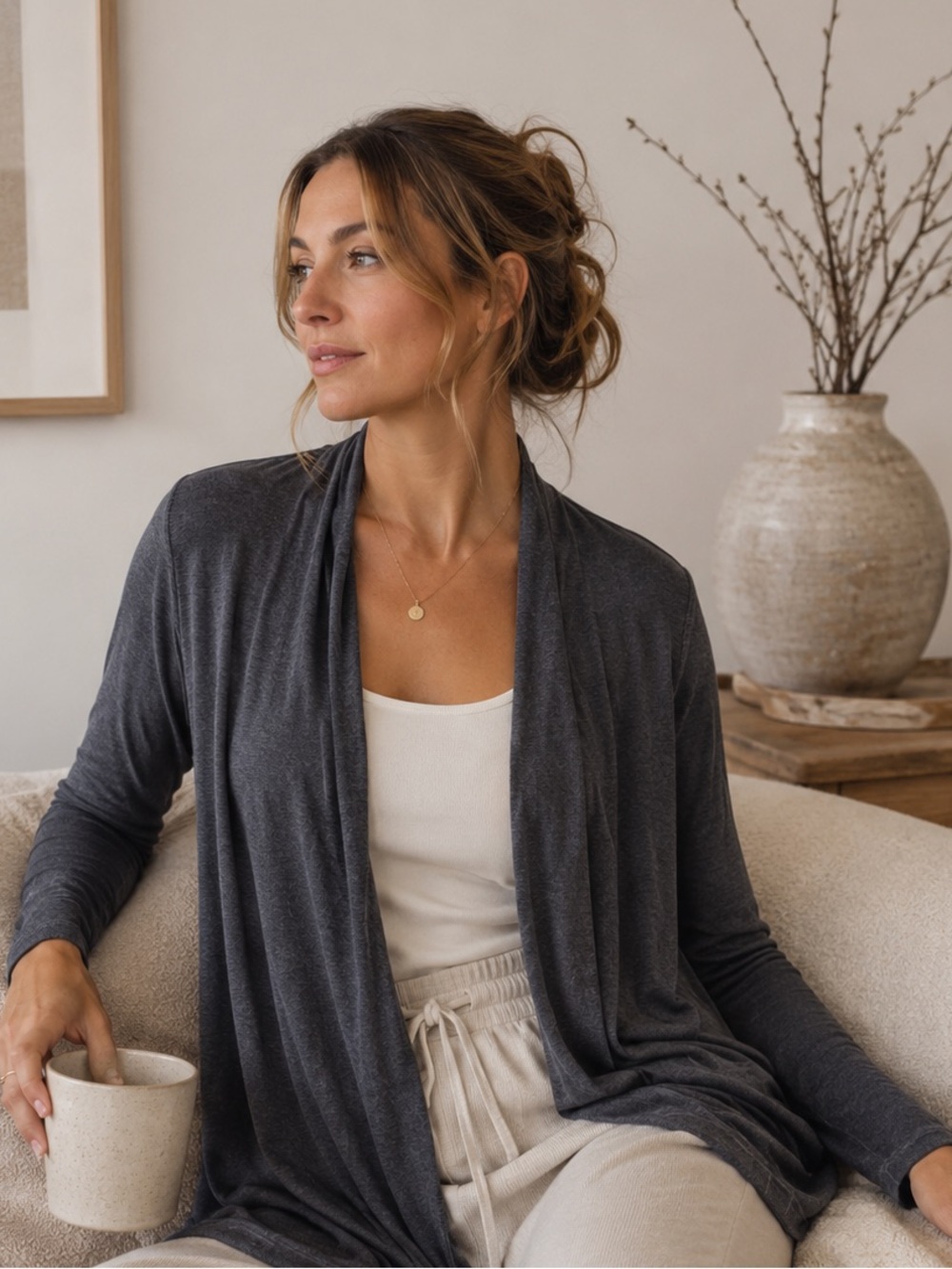 Buttercream Bamboo Blend Open Cardigan Grey XS Layering Quiet Luxury Canada